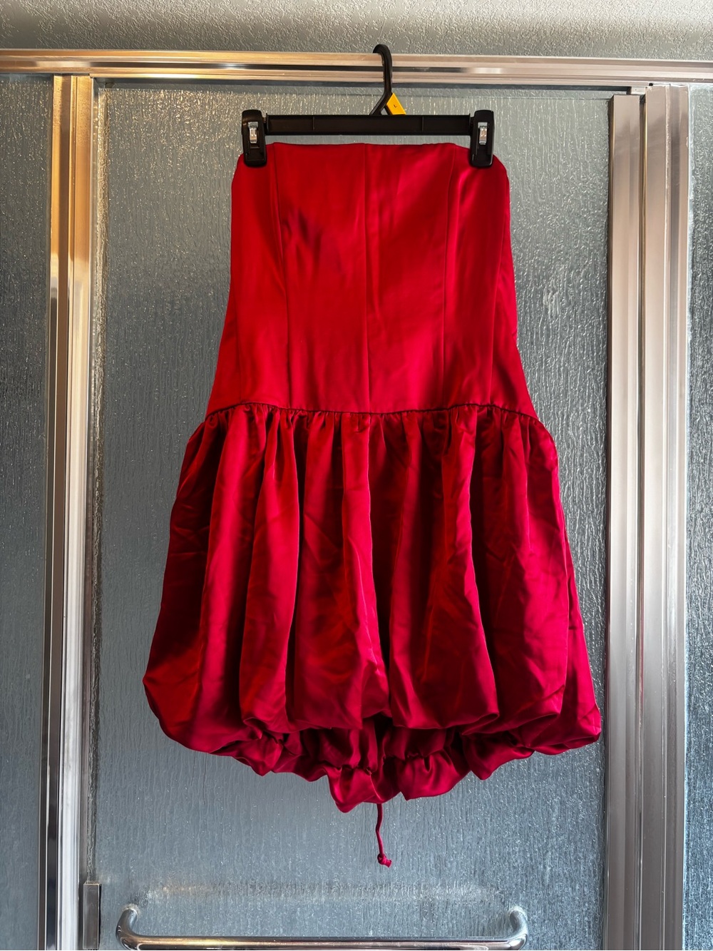 Red Bubble Hem Satin Skirt